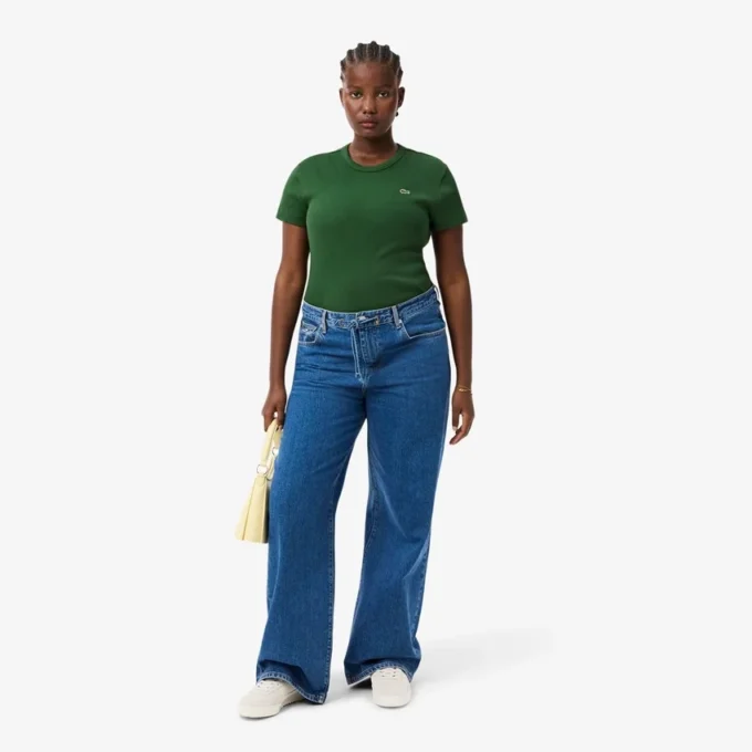 Slim fit geribd katoen T-shirt voor dames