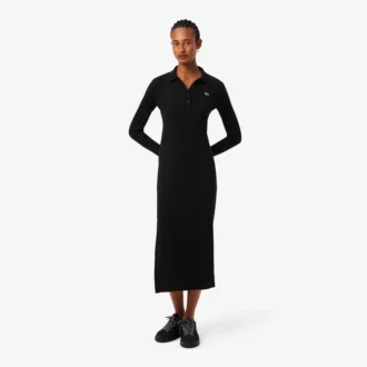 Slim fit geribde katoenen jurk met polokraag voor dames