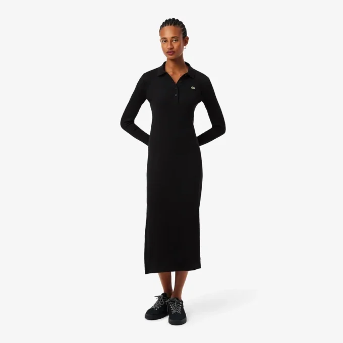 Slim fit geribde katoenen jurk met polokraag voor dames