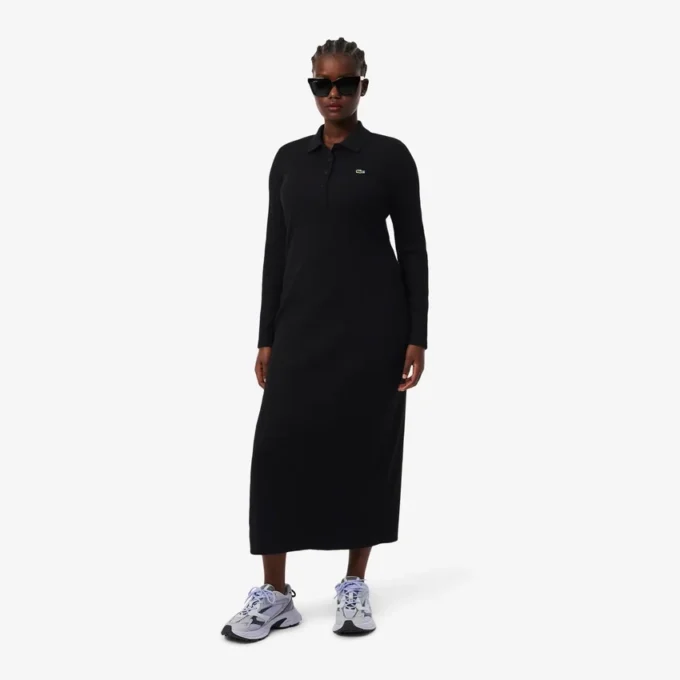 Slim fit geribde katoenen jurk met polokraag voor dames