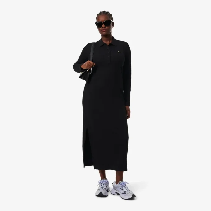 Slim fit geribde katoenen jurk met polokraag voor dames