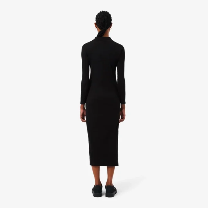 Slim fit geribde katoenen jurk met polokraag voor dames