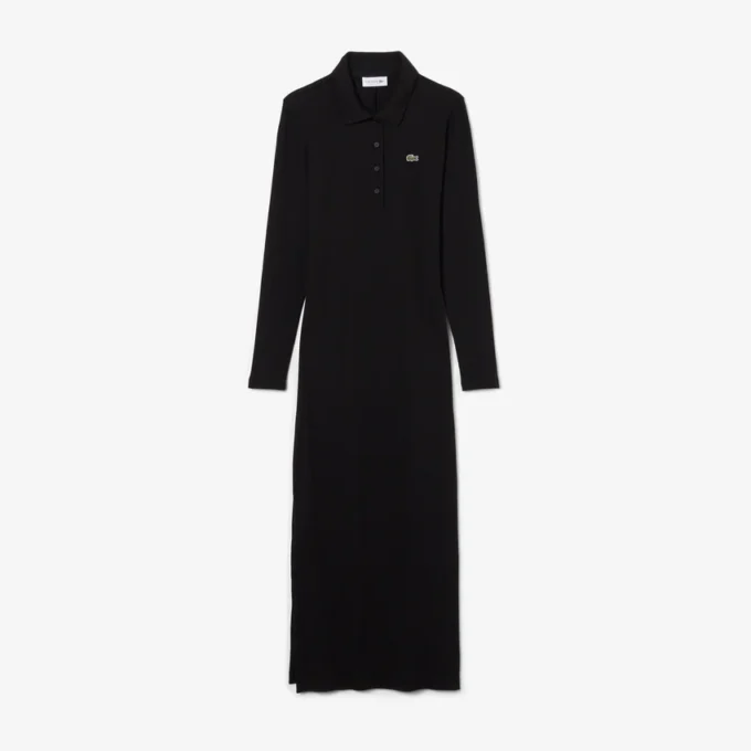 Slim fit geribde katoenen jurk met polokraag voor dames