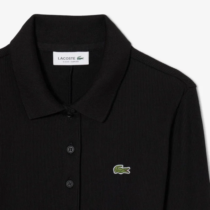 Slim fit geribde katoenen jurk met polokraag voor dames