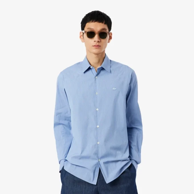 Slim fit gestreept shirt van stretchpopeline Slim fit gestreept shirt van stretchpopeline