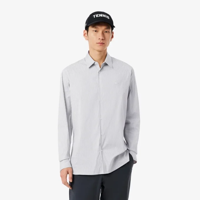 Slim fit gestreept shirt van stretchpopeline Slim fit gestreept shirt van stretchpopeline