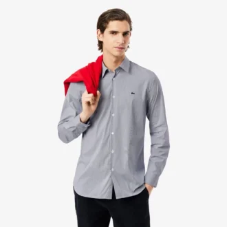 Slim fit gestreept stretch overhemd met knopen voor heren