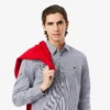 Slim fit gestreept stretch overhemd met knopen voor heren