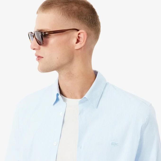 Slim fit gestreept stretch overhemd met knopen voor heren