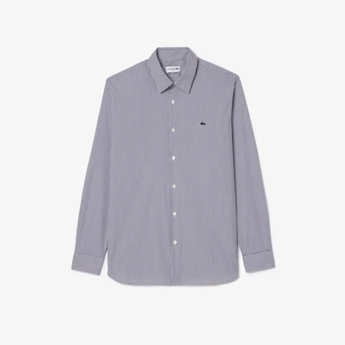 Slim fit gestreept stretch overhemd met knopen voor heren