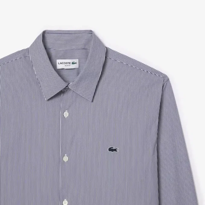 Slim fit gestreept stretch overhemd met knopen voor heren