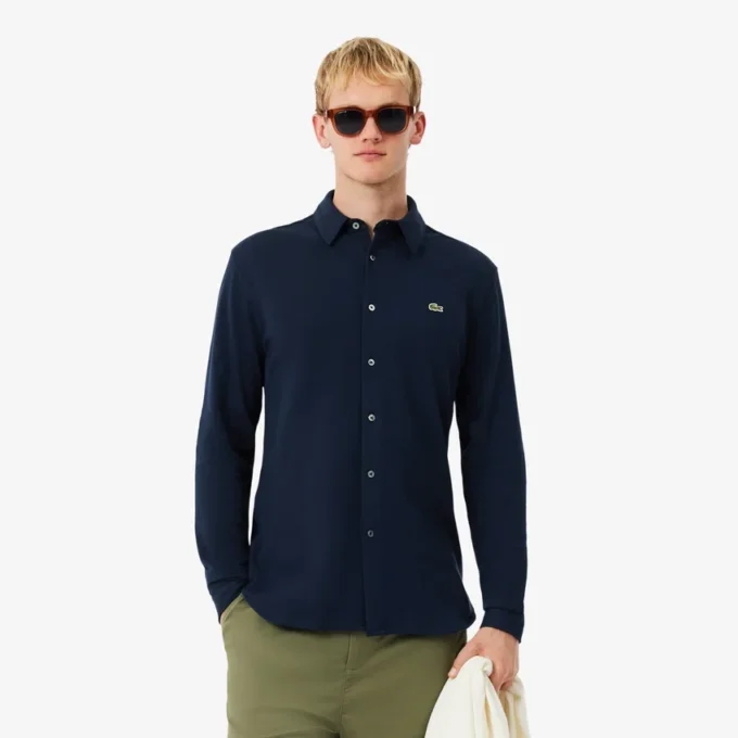 Slim fit katoenen piqué shirt voor heren