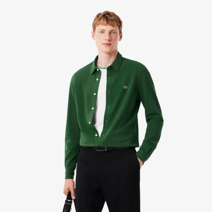 Slim fit katoenen piqué shirt voor heren