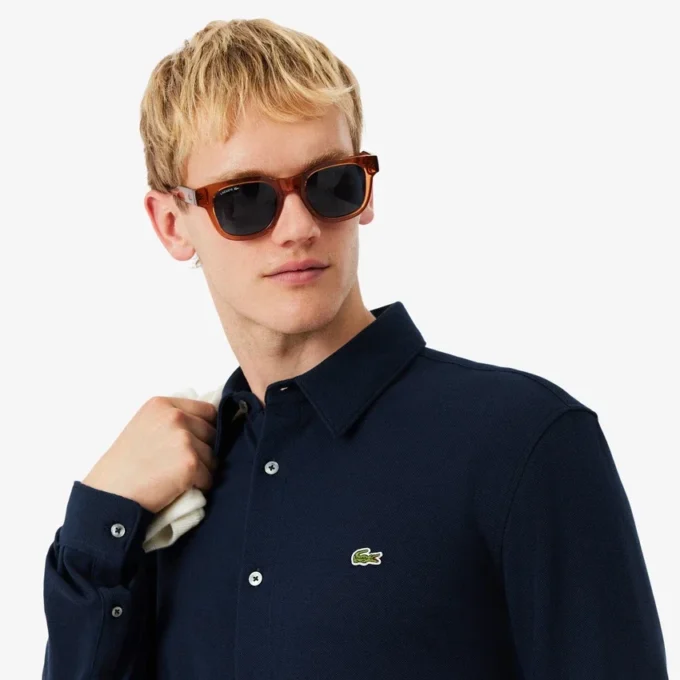Slim fit katoenen piqué shirt voor heren