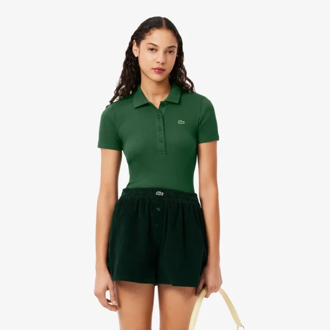 Slim fit L.12.D geribd katoenen poloshirt voor dames