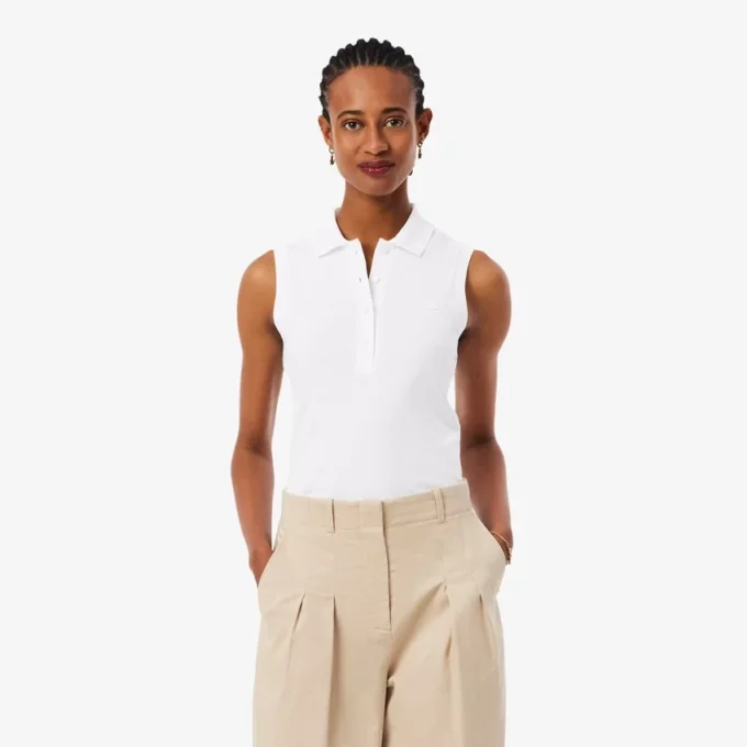 Slim fit L.12.D mouwloze stretchpolo voor dames