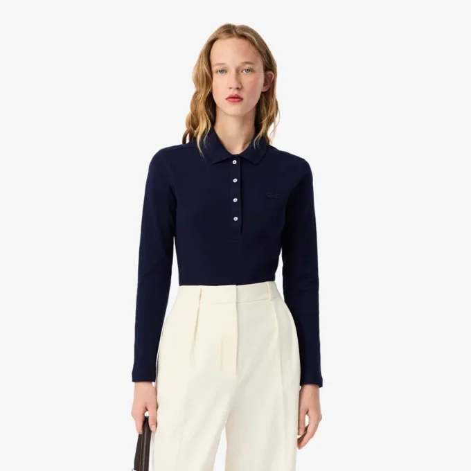 Slim fit L.12.D stretch mini piqué Polo voor dames