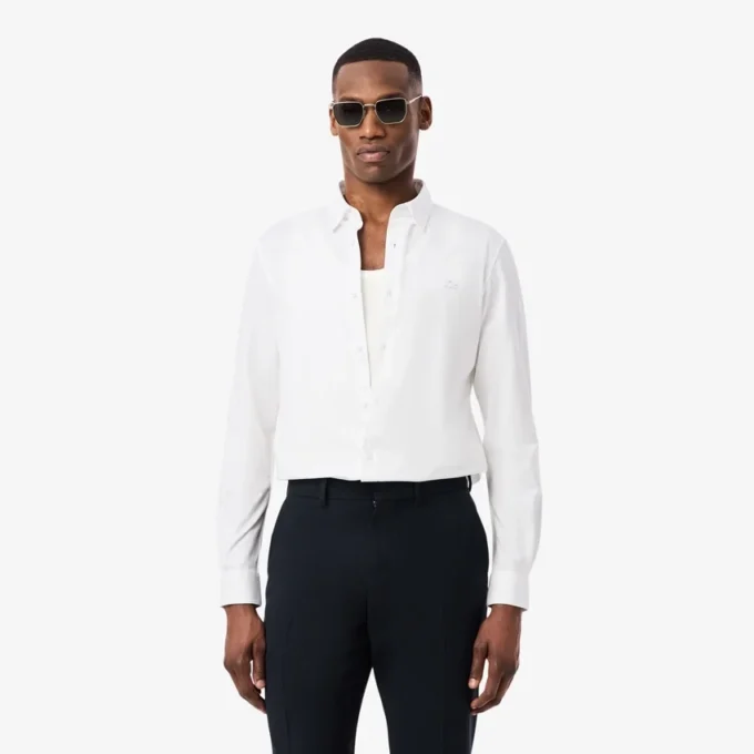Slim fit overhemd van katoenmix
