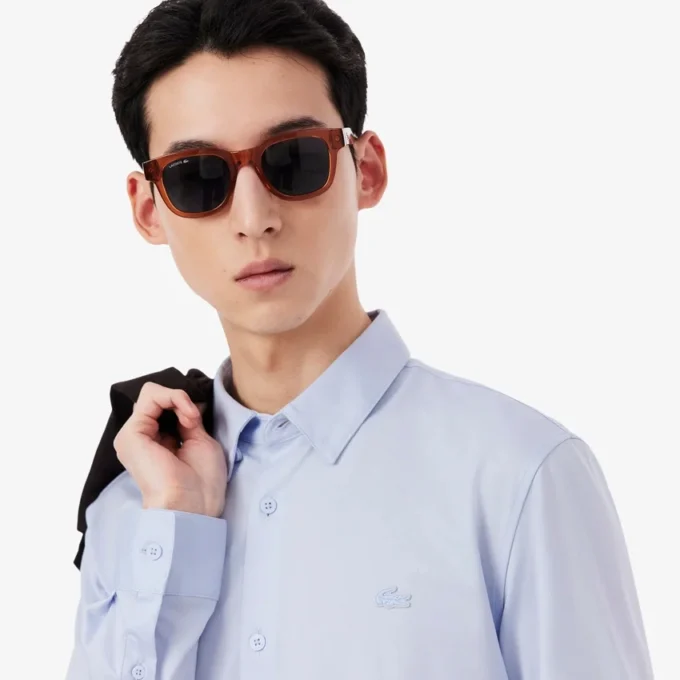 Slim fit overhemd van katoenmix
