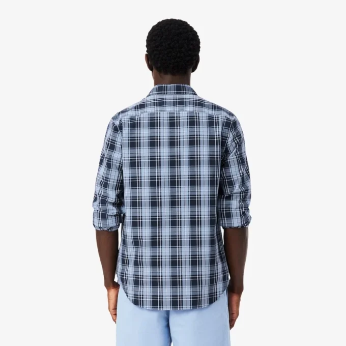 Slim fit overhemd van stretchpopeline met ginghamprint Slim fit overhemd van stretchpopeline met ginghamprint