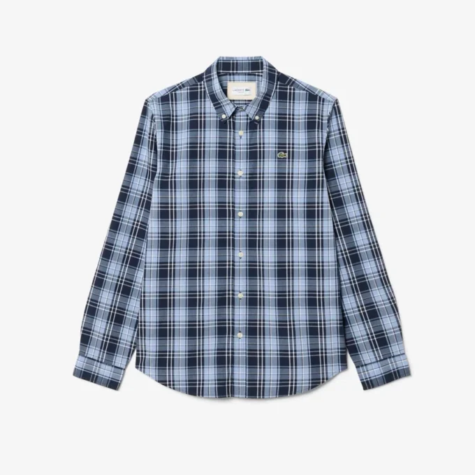 Slim fit overhemd van stretchpopeline met ginghamprint Slim fit overhemd van stretchpopeline met ginghamprint