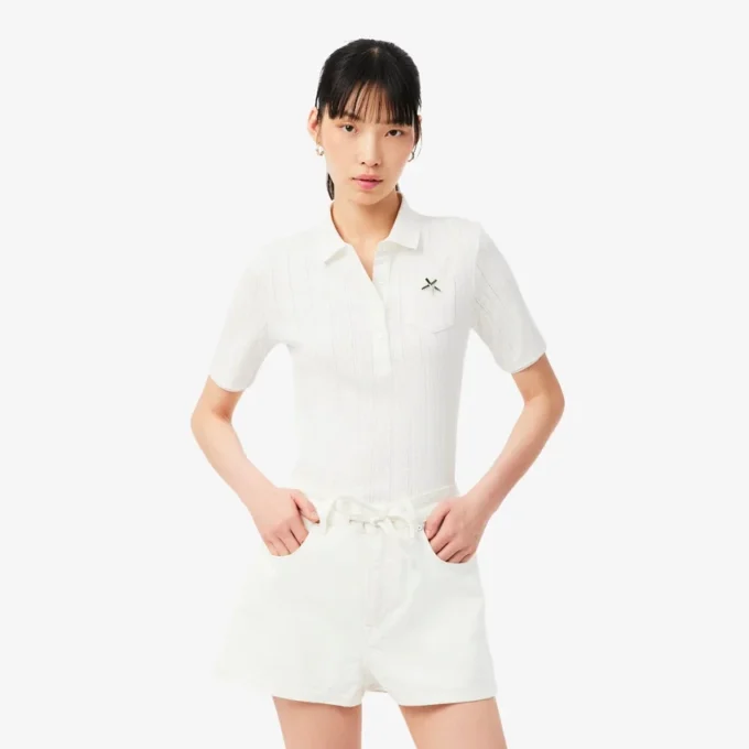 Slim fit Pointelle L.12.D-Polo voor dames