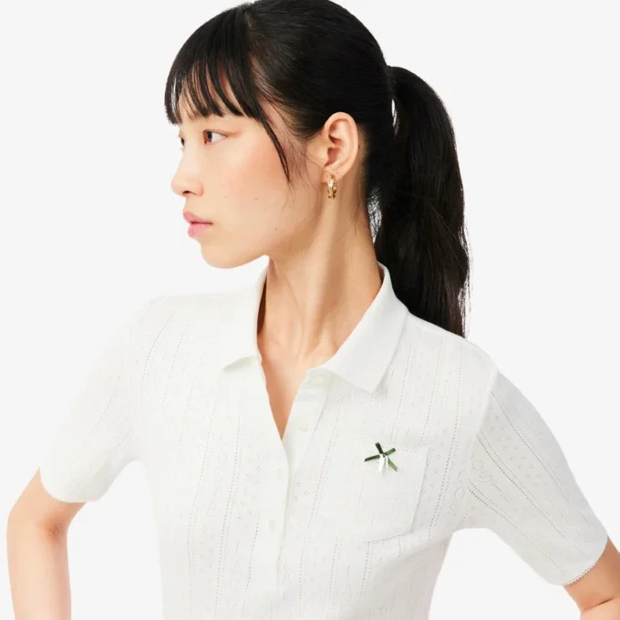 Slim fit Pointelle L.12.D-Polo voor dames