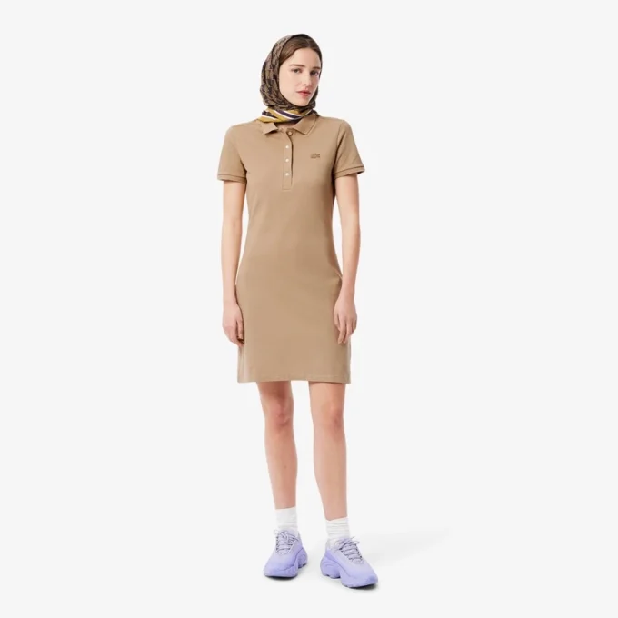 Slim fit stretch mini piqué Polo jurk voor dames