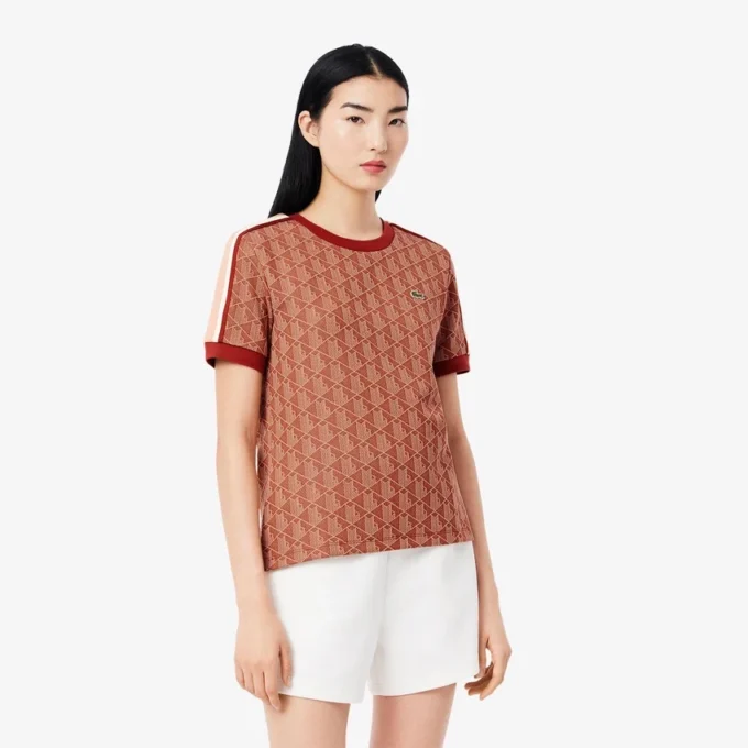Slim fit T-shirt met monogram voor dames