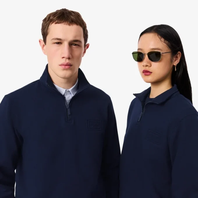 Sweatshirt met hoge kraag, reliëfprint en ritssluiting