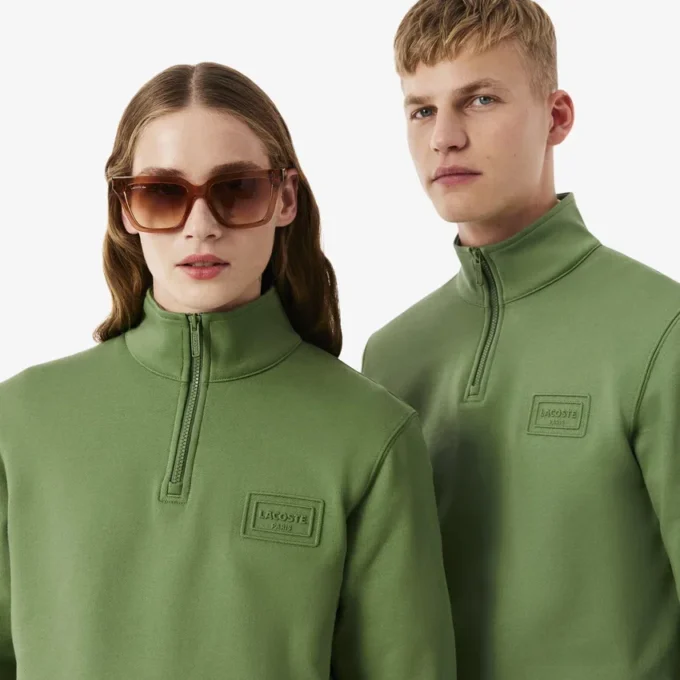 Sweatshirt met hoge kraag, reliëfprint en ritssluiting