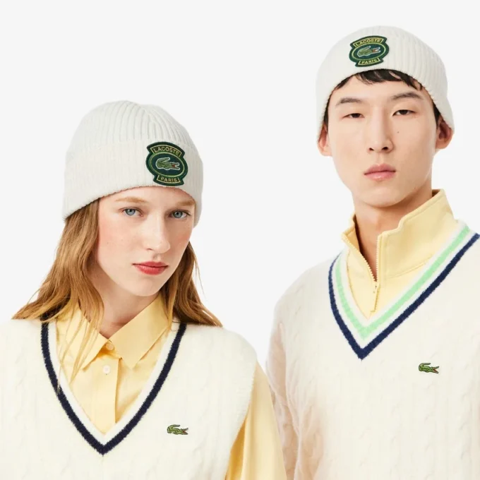 Unisex geribde wollen muts met logo