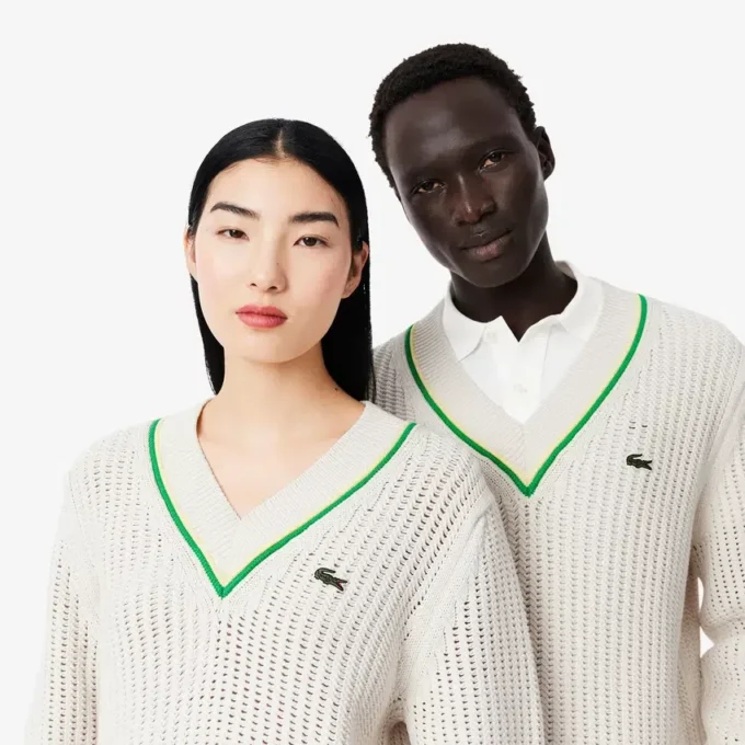 Unisex gestreepte tennistrui met V-hals