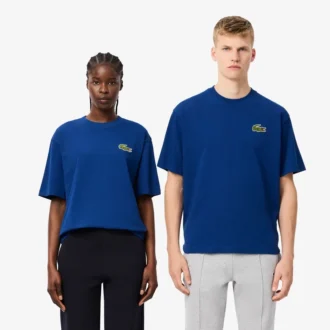Unisex T-shirt met badge van zwaar katoen met losse pasvorm
