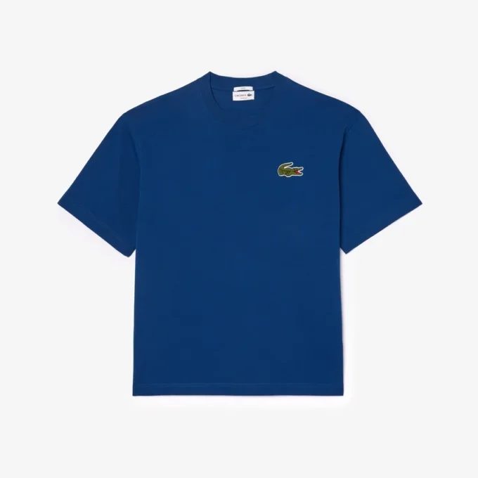 Unisex T-shirt met badge van zwaar katoen met losse pasvorm